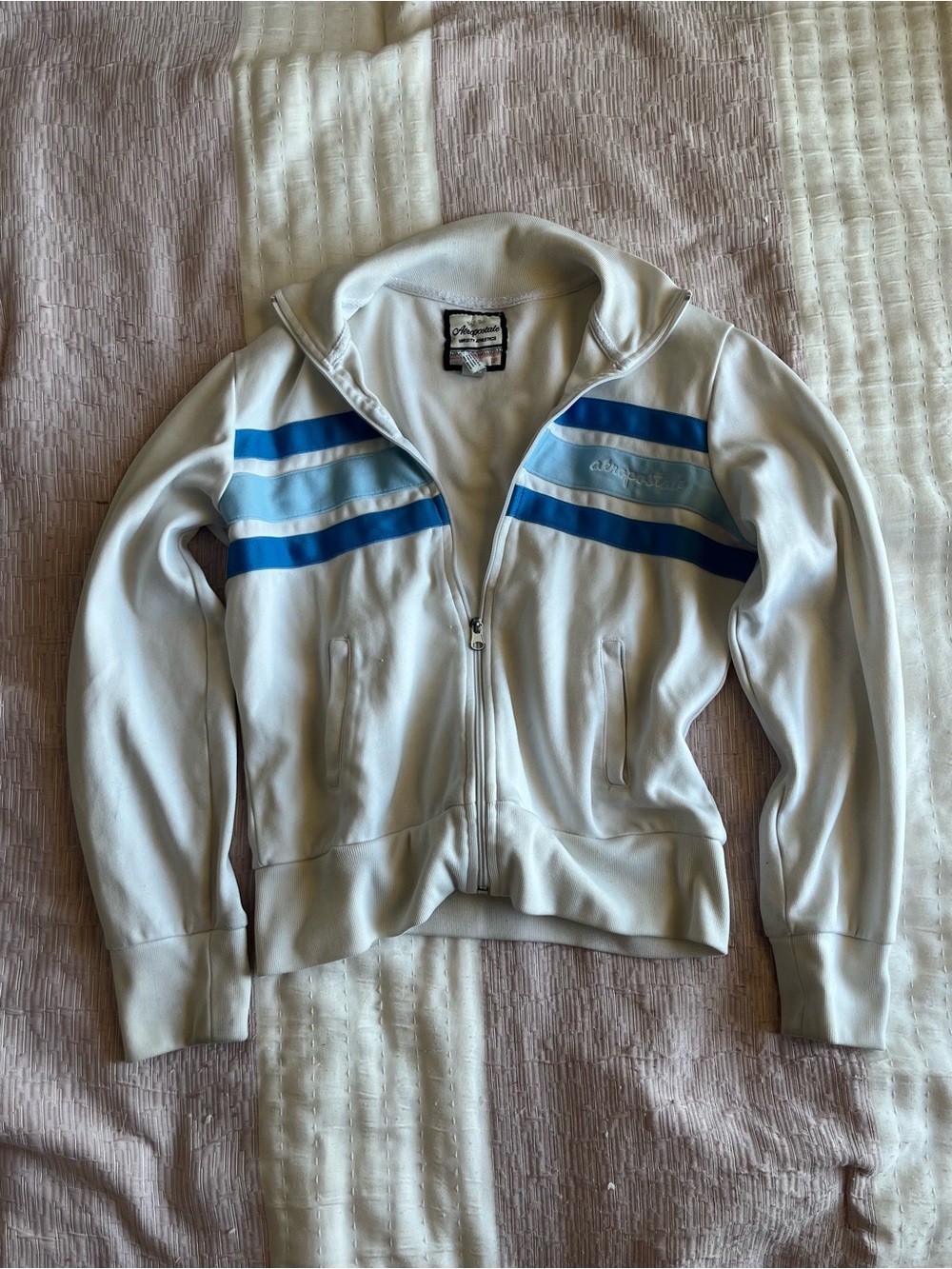 Y2K 2000 Vintage Style Aeropostale Varsity Athletics White Blue Sports Jacket